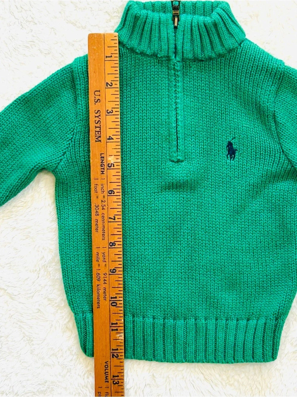Ralph Lauren Baby Cable-knit Quarter Zip Green Pullover Sweater Sz 9M Cotton